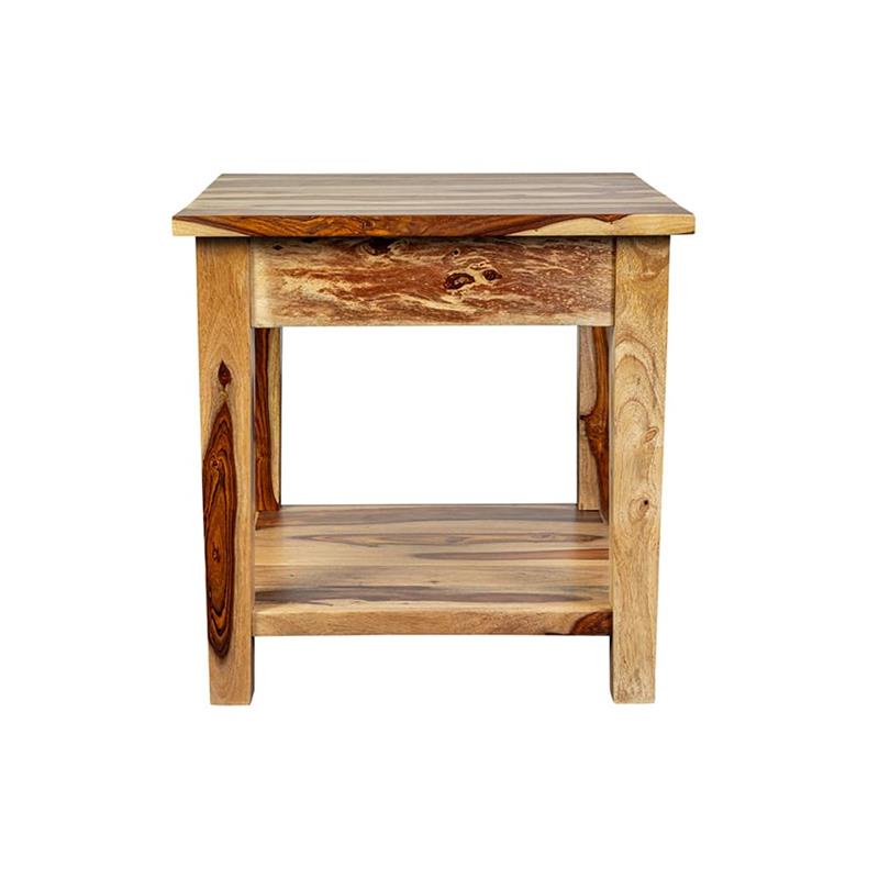 Home Square Solid Wood End Table with Drawer in Natural - Set of 2