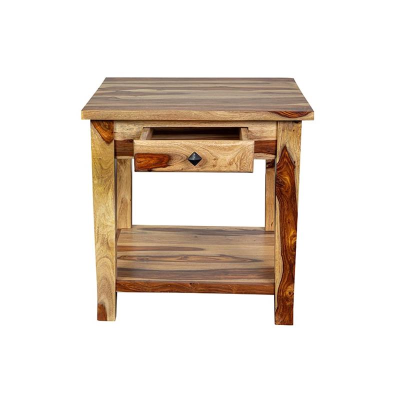 Home Square Solid Wood End Table with Drawer in Natural - Set of 2
