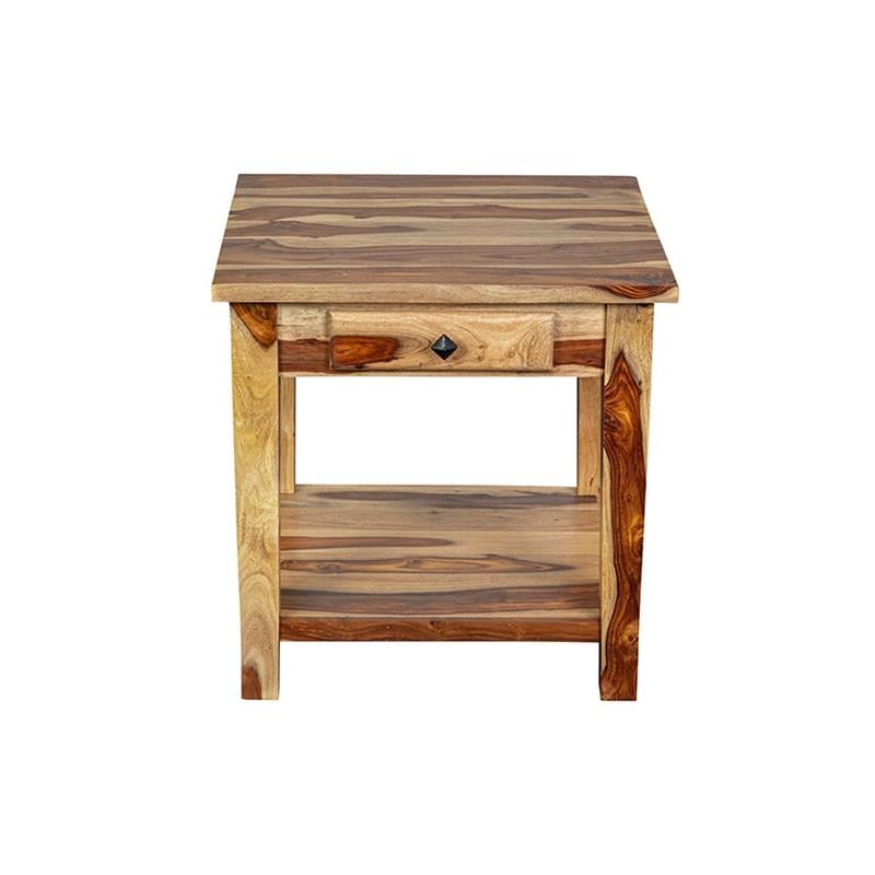 Home Square Solid Wood End Table with Drawer in Natural - Set of 2