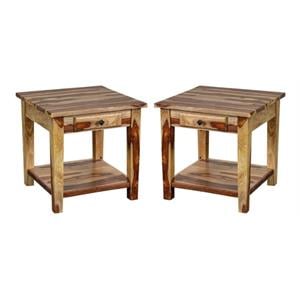Home Square Solid Wood End Table with Drawer in Natural - Set of 2