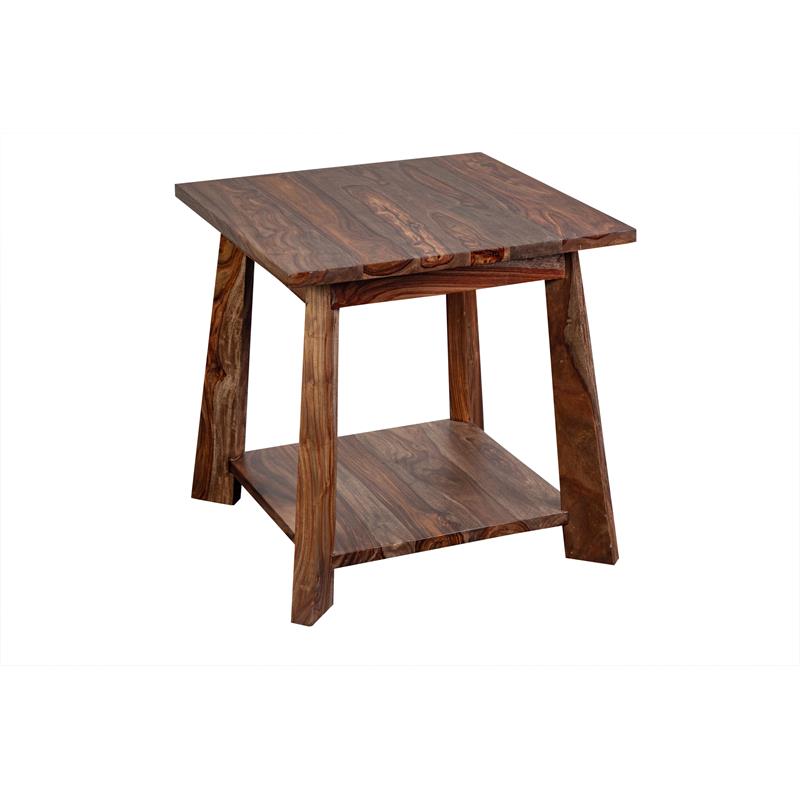 Home Square Solid Sheesham Wood Harvest End Table in Honey - Set of 2