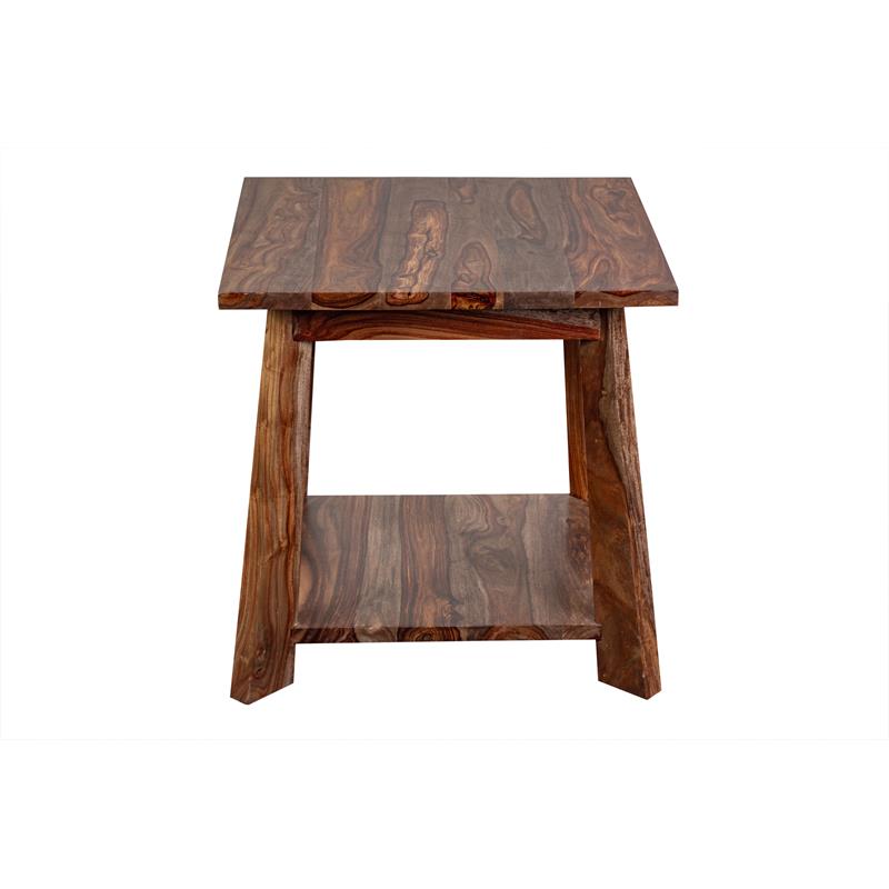 Home Square Solid Sheesham Wood Harvest End Table in Honey - Set of 2