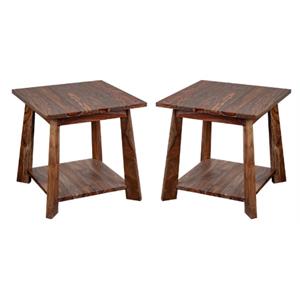 Home Square Solid Sheesham Wood Harvest End Table in Honey - Set of 2