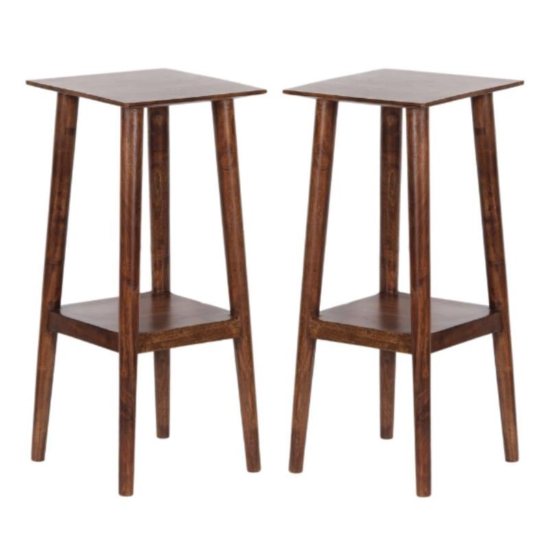 Home Square Solid Acacia Wood End Table in Brown Finish - Set of 2