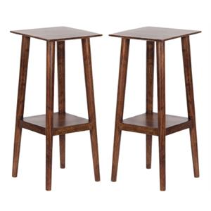 Home Square Solid Acacia Wood End Table in Brown Finish - Set of 2