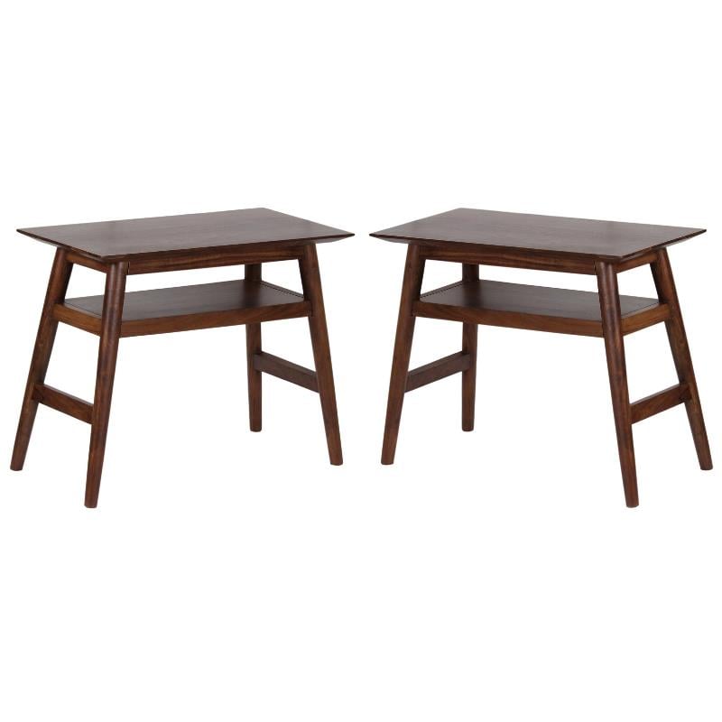 Home Square Solid Acacia Wood End Table in Walnut - Set of 2