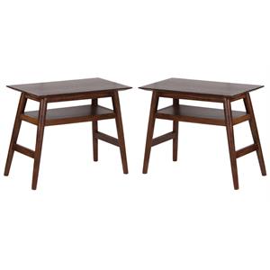 Home Square Solid Acacia Wood End Table in Walnut - Set of 2