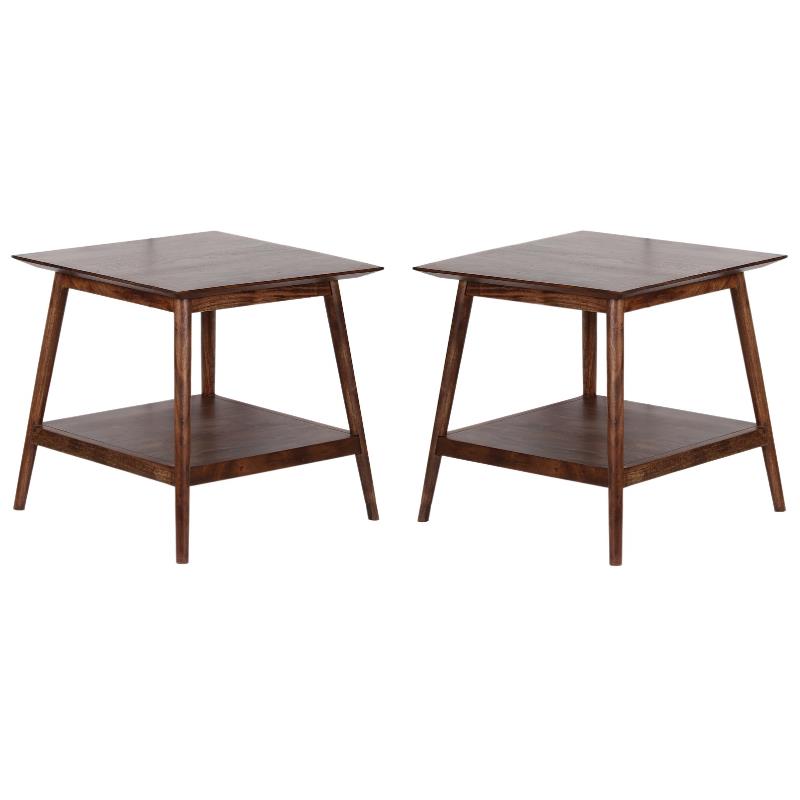 Home Square Modern Solid Acacia Wood End Table in Walnut - Set of 2