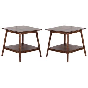 Home Square Modern Solid Acacia Wood End Table in Walnut - Set of 2