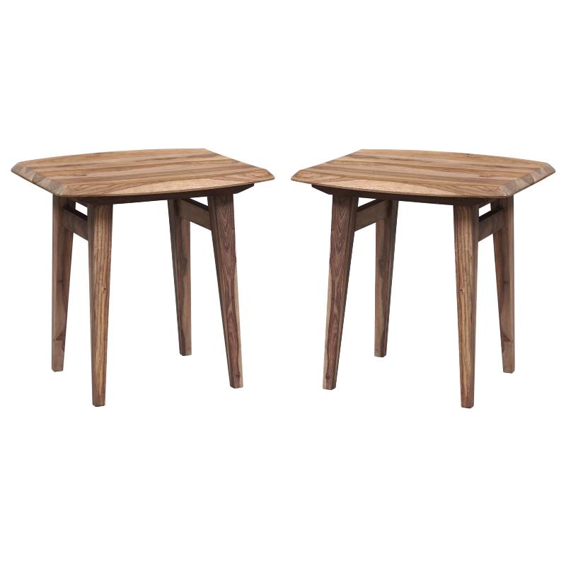 Home Square Solid Sheesham Wood End Table in Natural Finish - Set of 2