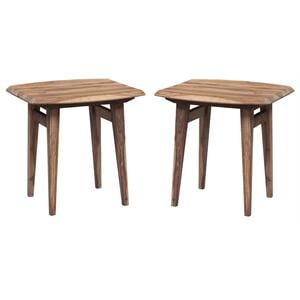 Home Square Solid Sheesham Wood End Table in Natural Finish - Set of 2