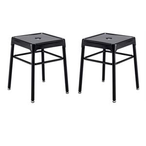 Home Square 18&quotH Steel Backless Guest Stool in Glossy Black - Set of 2