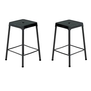 Home Square 25&quotH Steel Backless Counter Stool in Glossy Black - Set of 2