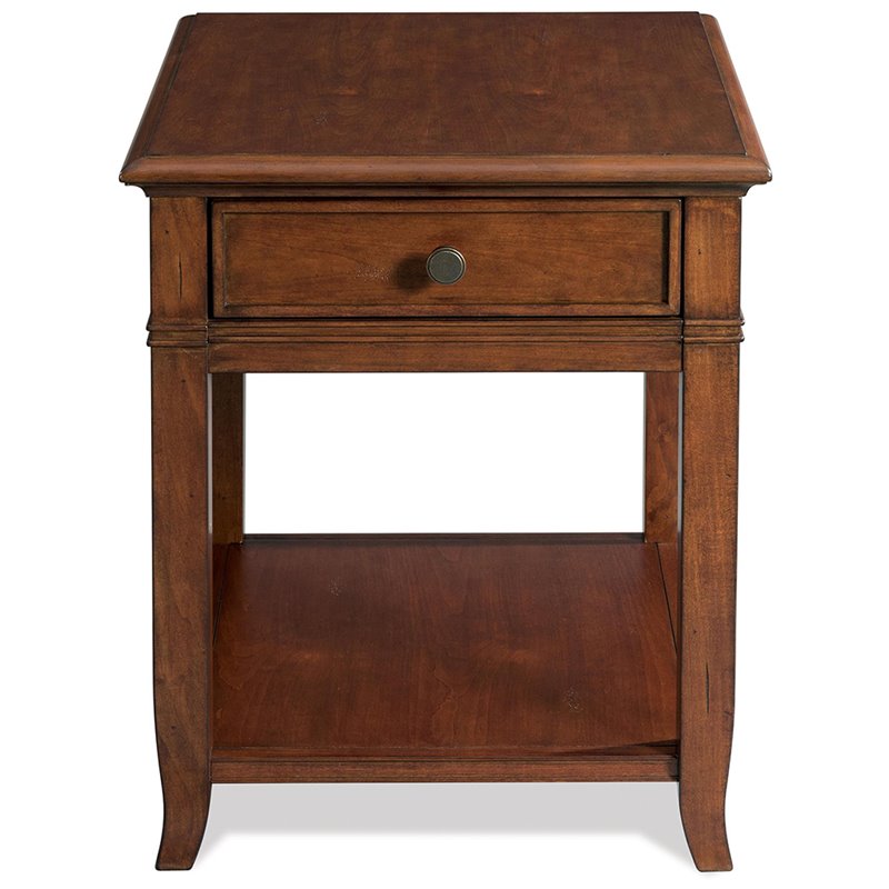 Home Square 1 Drawer End Table in Burnished Cherry Finish - Set of 2
