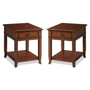 Home Square 1 Drawer End Table in Burnished Cherry Finish - Set of 2