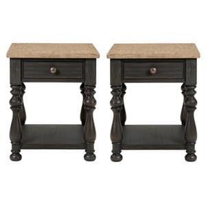 Home Square Side Table in Antique Oak and Matte Black - Set of 2