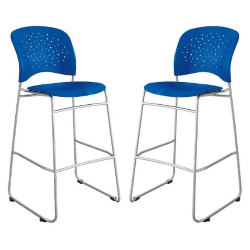 Home Square Round Back & Steel Frame Bar Stool in Blue Finish - Set of 2