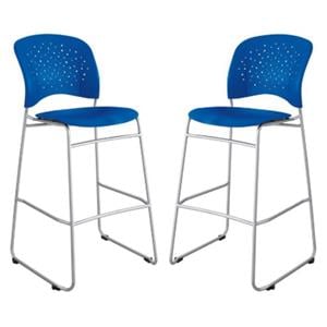 Home Square Round Back & Steel Frame Bar Stool in Blue Finish - Set of 2