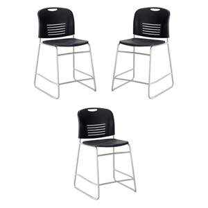 Home Square 25&quot Counter Drafting Chair in Black and Silver - Set of 3