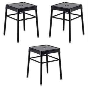 Home Square 18&quotH Steel Backless Guest Stool in Glossy Black - Set of 3