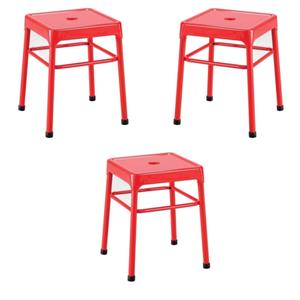 Home Square 18&quot Nylon Steel Backless Guest Stool in Glossy Red - Set of 3
