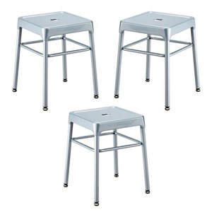 Home Square 18&quot Nylon Steel Backless Guest Stool in Silver - Set of 3
