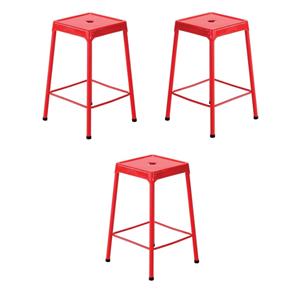 Home Square 25&quot Steel Backless Counter Stool in Glossy Red - Set of 3