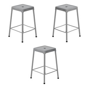 Home Square 25&quot Steel Backless Counter Stool in Glossy Silver - Set of 3