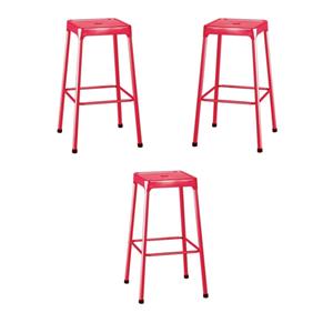 Home Square 29&quot Nylon Steel Backless Bar Stool in Glossy Red - Set of 3