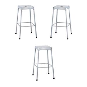 Home Square 29&quot Steel Backless Bar Stool in Glossy Silver - Set of 3