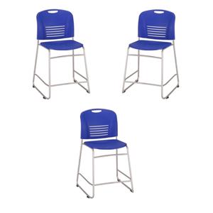 Home Square 25&quot Counter Drafting Chair in Blue and Silver - Set of 3