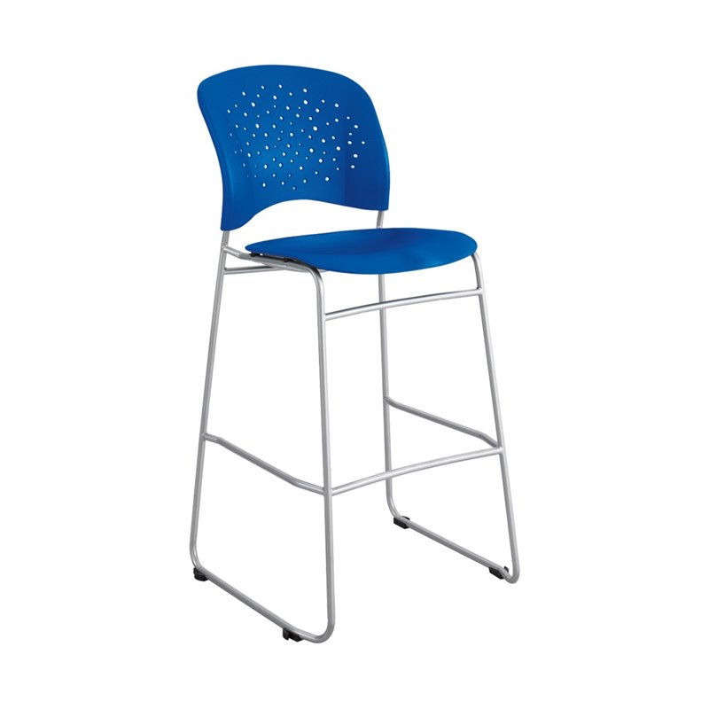 Home Square Round Back & Steel Frame Bar Stool in Blue Finish - Set of 3