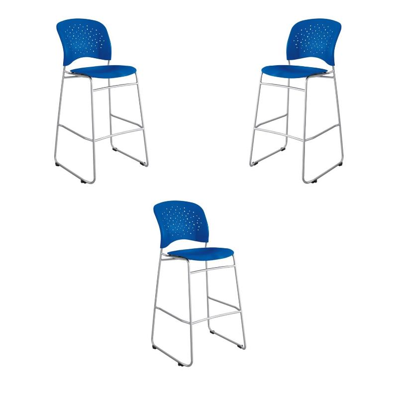 Home Square Round Back & Steel Frame Bar Stool in Blue Finish - Set of 3
