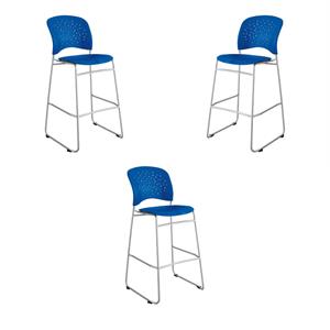 Home Square Round Back & Steel Frame Bar Stool in Blue Finish - Set of 3