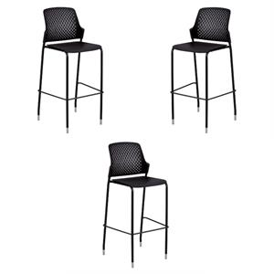 Home Square 46.75&quotH Contemporary Bar Stool in Black - Set of 3