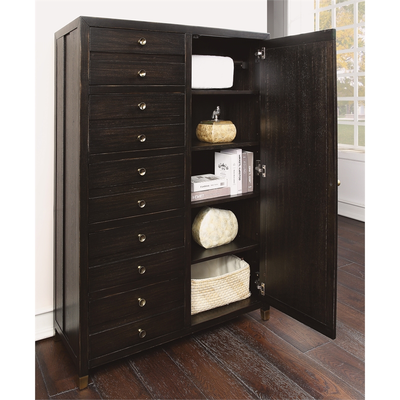 Home Square 2-Piece Set with Gentleman's Chest and Queen Bed in Dark Brown