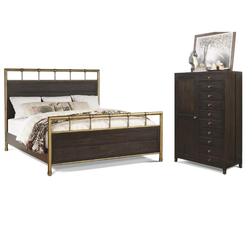 Home Square 2-Piece Set with Gentleman's Chest and Queen Bed in Dark Brown
