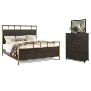 Home Square 2-Piece Set with Queen Framed Bed and Drawer Chest in Dark Brown