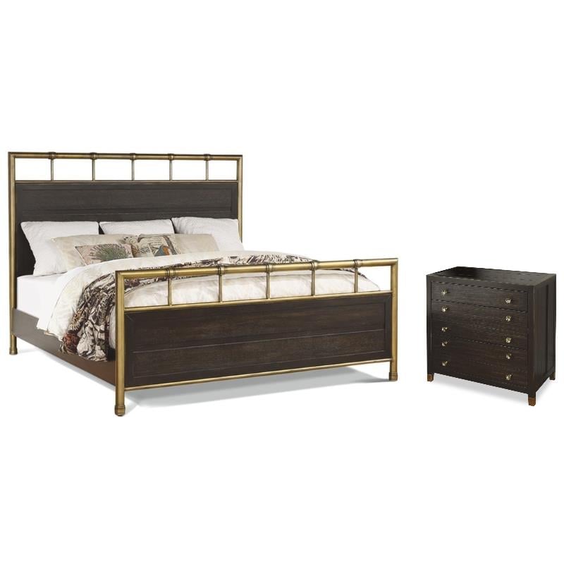 Home Square 2-Piece Set with Queen Framed Bed and Nightstand in Dark Brown