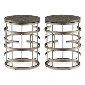 Home Square Concrete Top and Metal Base Chairside Table in Gray - Set of 2