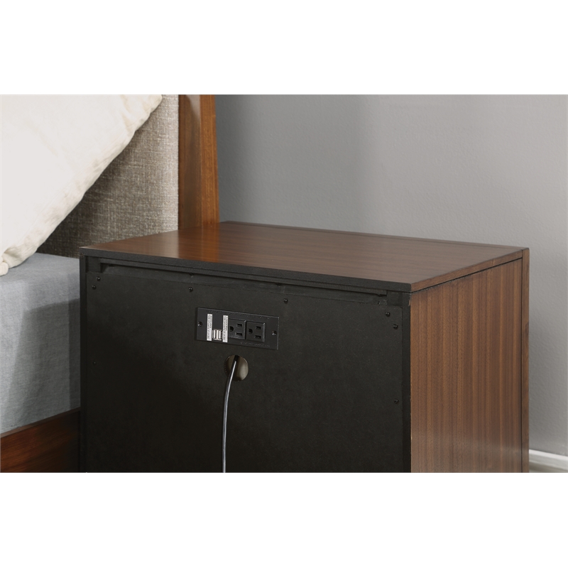 Home Square Mid-Century Nightstand in Brown Finish Set of 2