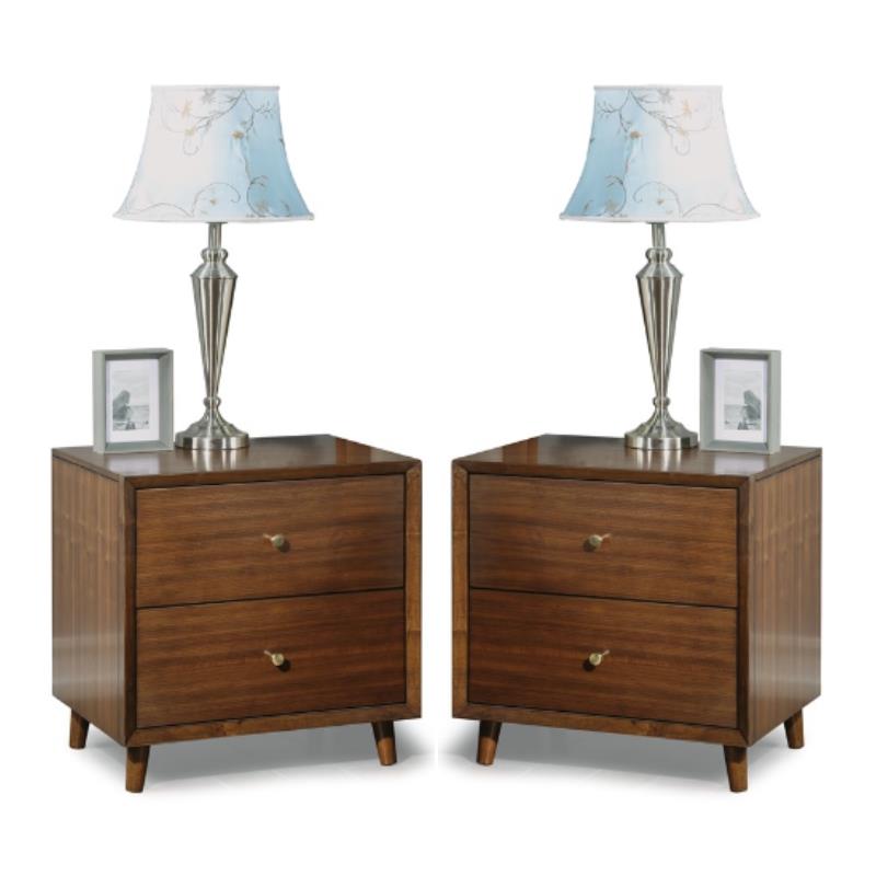 Home Square Mid-Century Nightstand in Brown Finish Set of 2
