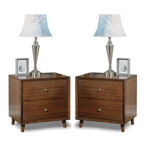 Home Square Mid-Century Nightstand in Brown Finish Set of 2