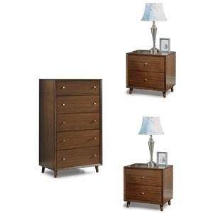 Home Square 3-Piece Set with 2 Nightstands & Drawer Chest in Brown