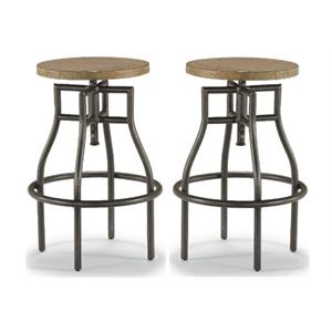 Home Square Solid Acacia Wood Top and Metal Legs Stool in Light Brown - Set of 2