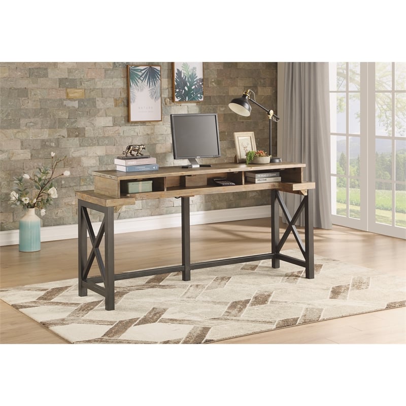 Home Square 3-Piece Set with Console and 2 Stools in Light Brown