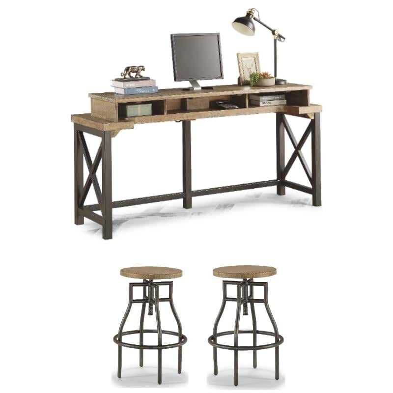 Home Square 3-Piece Set with Console and 2 Stools in Light Brown