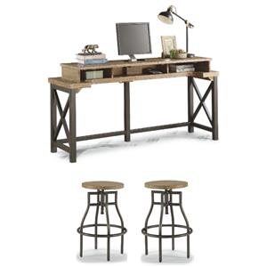home square 3-piece set with console and 2 stools in light brown