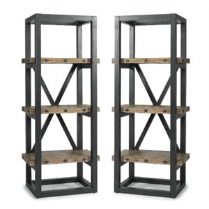 Home Square Solid Acacia Wood Side Pier in Light Brown - Set of 2