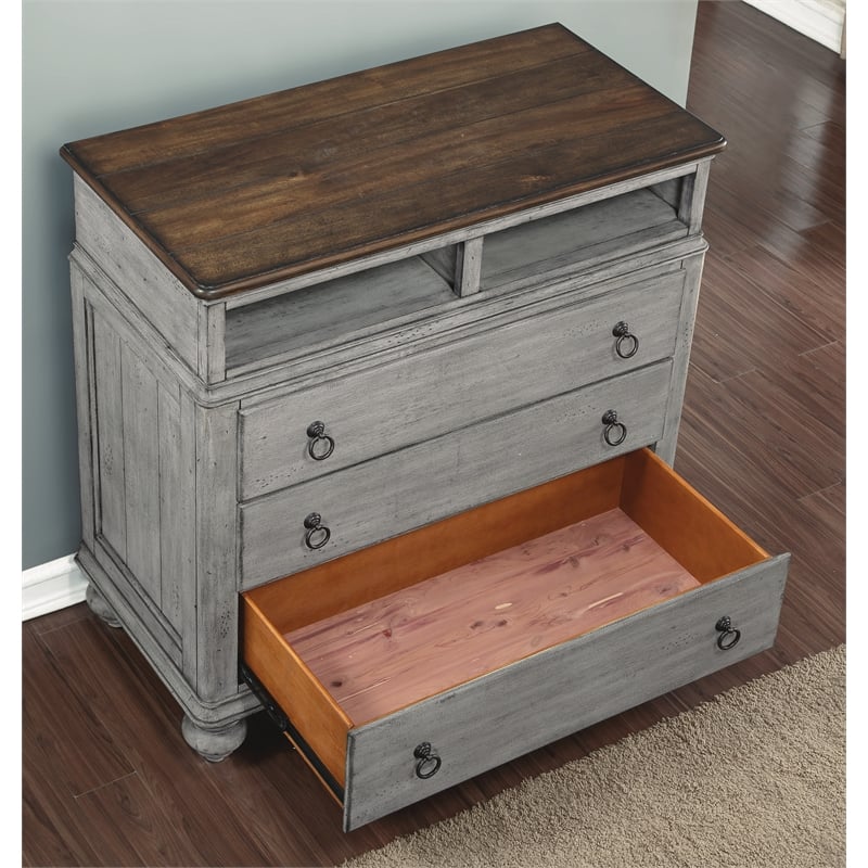 Home Square 2-Piece Set with Drawer Chest and Media Chest in Weathered Gray